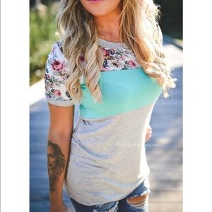 Color block and floral shirt